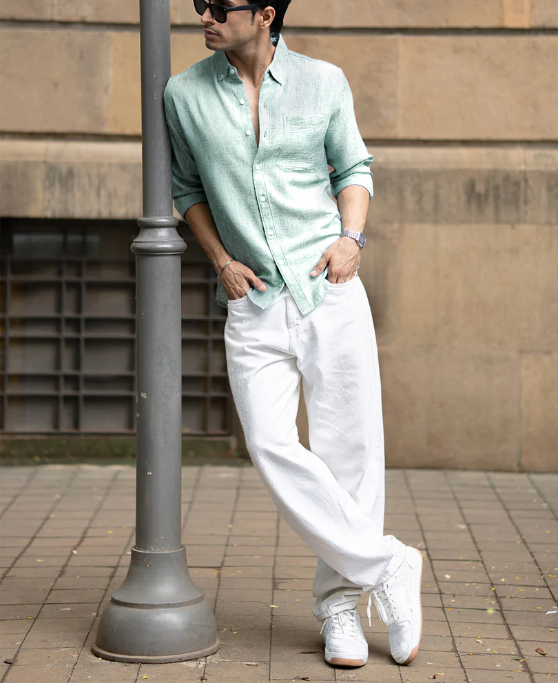 Green Slub Textured Shirt - Image 5
