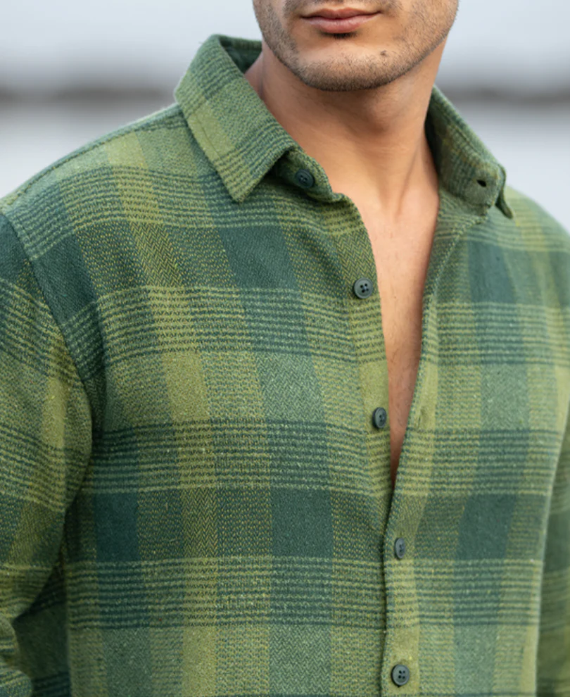 Green Structured Check Shirt 100% Cotton - Image 3