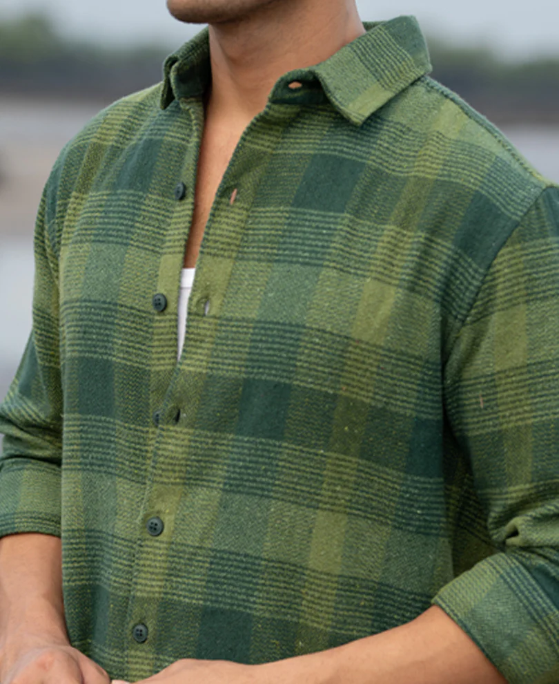 Green Structured Check Shirt 100% Cotton - Image 4