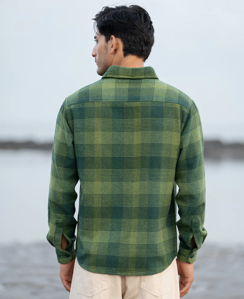 Green Structured Check Shirt 100% Cotton - Image 5