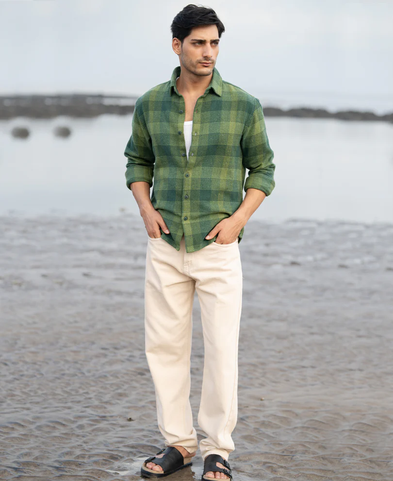 Green Structured Check Shirt 100% Cotton - Image 6