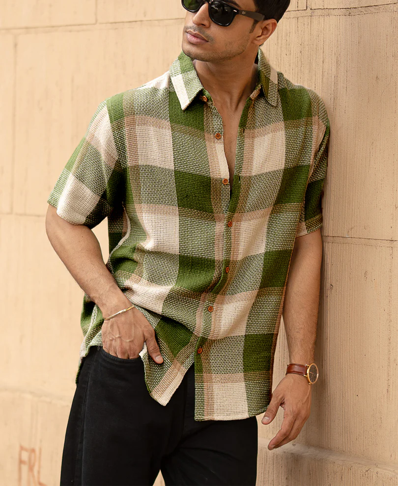 Green Structured Checks Shirt - Image 2