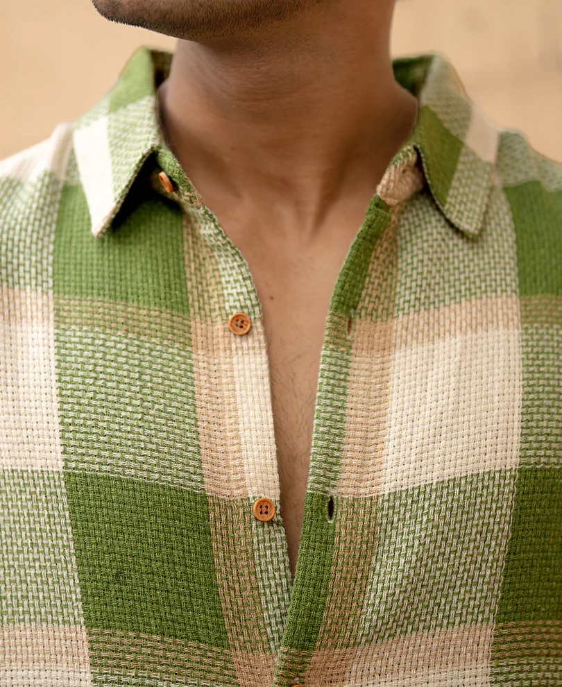 Green Structured Checks Shirt - Image 3