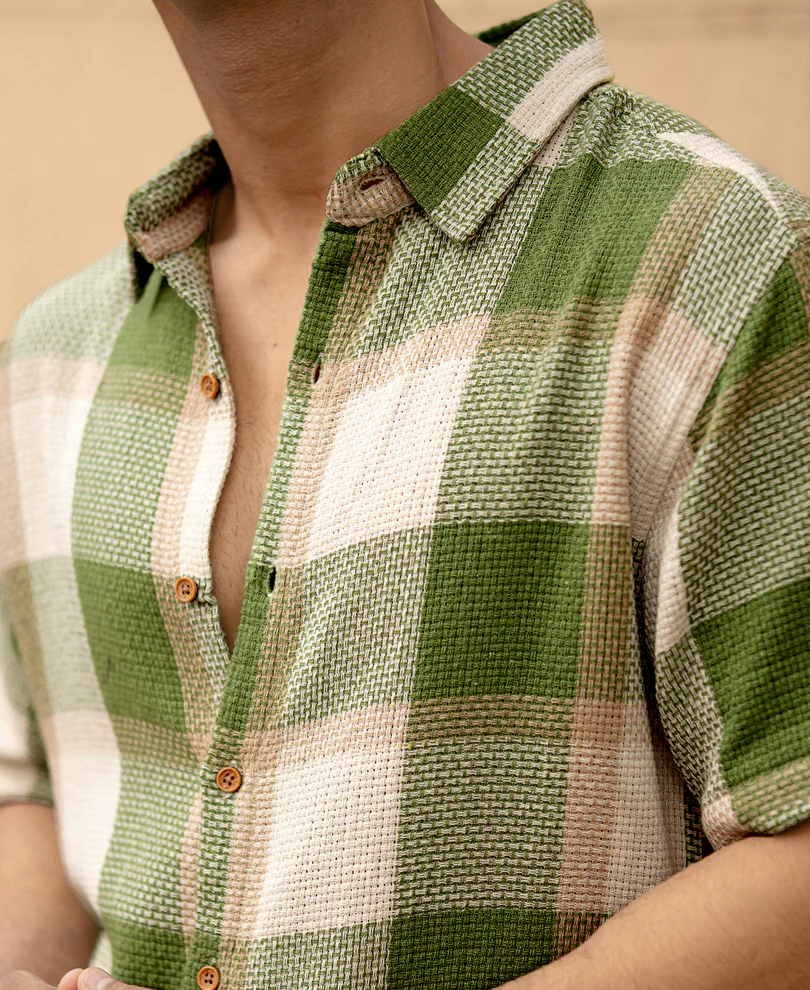Green Structured Checks Shirt - Image 4