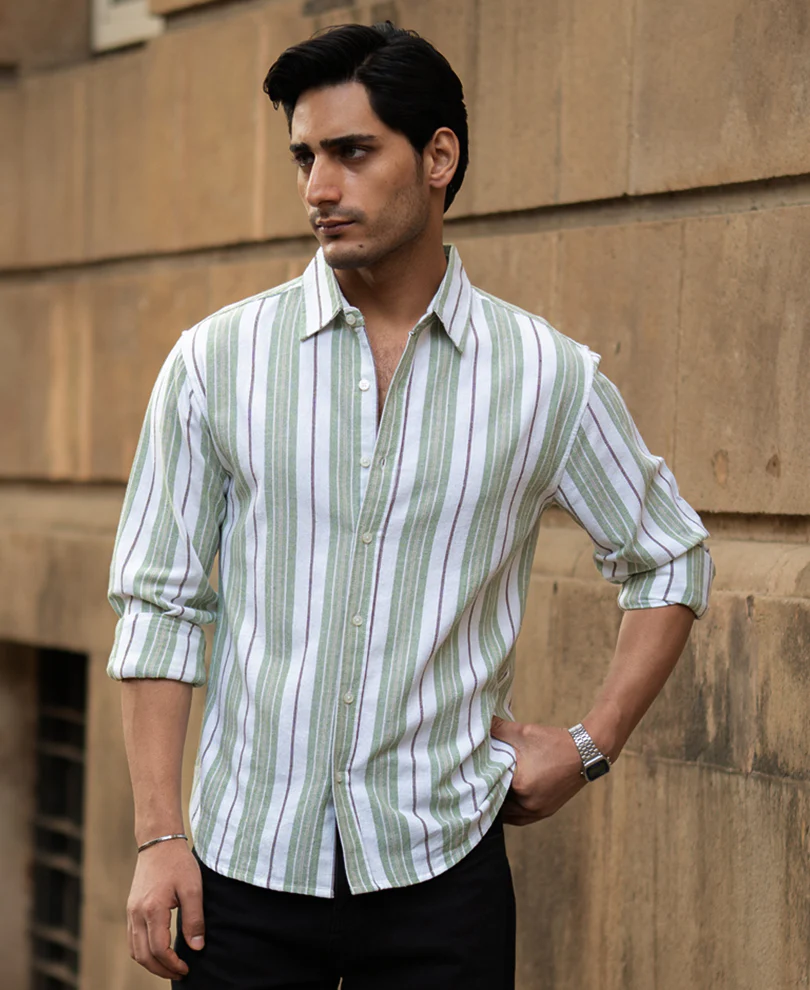 Green Strucured Stripe Shirt - Image 2