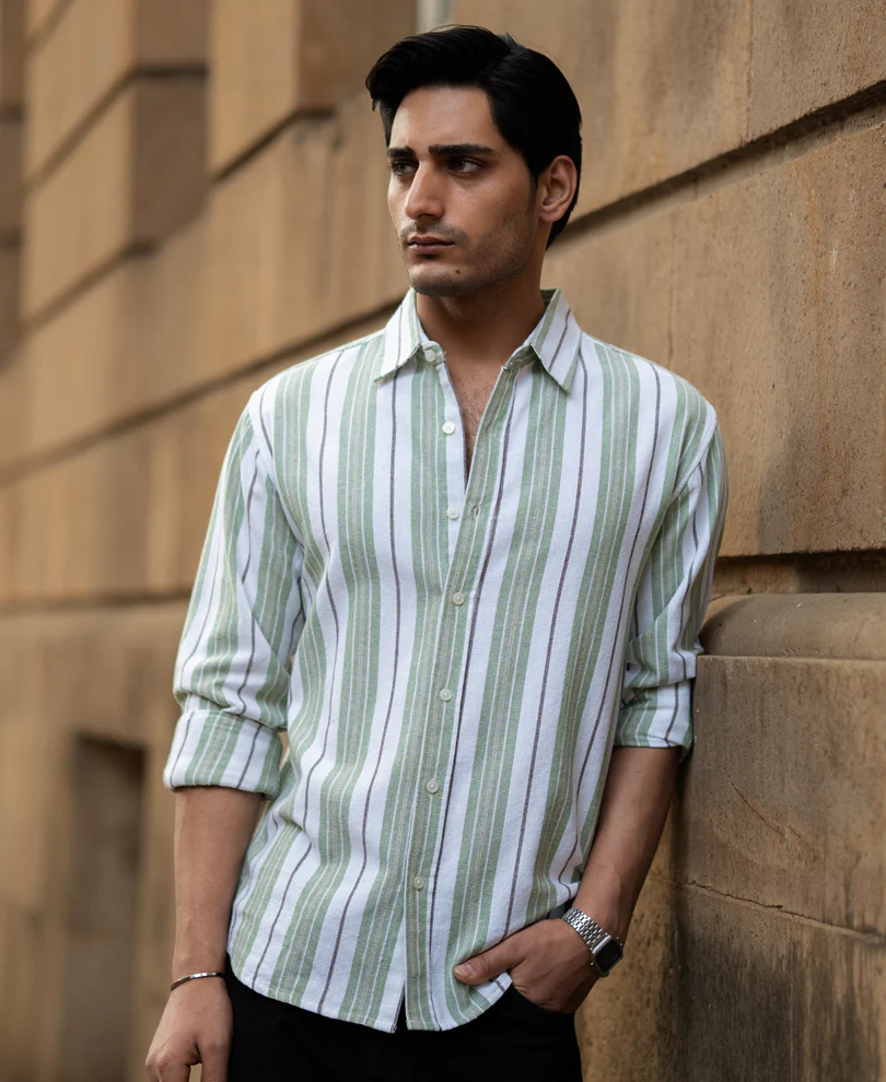 Green Strucured Stripe Shirt - Image 3