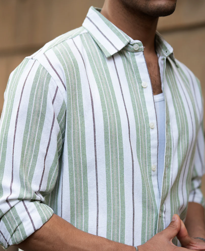 Green Strucured Stripe Shirt - Image 4