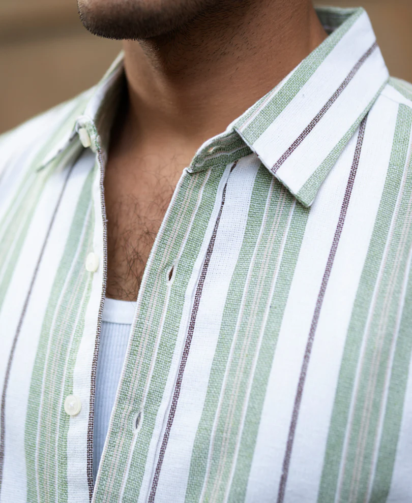 Green Strucured Stripe Shirt - Image 5