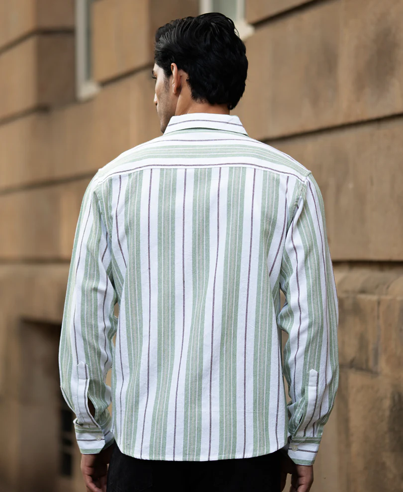 Green Strucured Stripe Shirt - Image 6