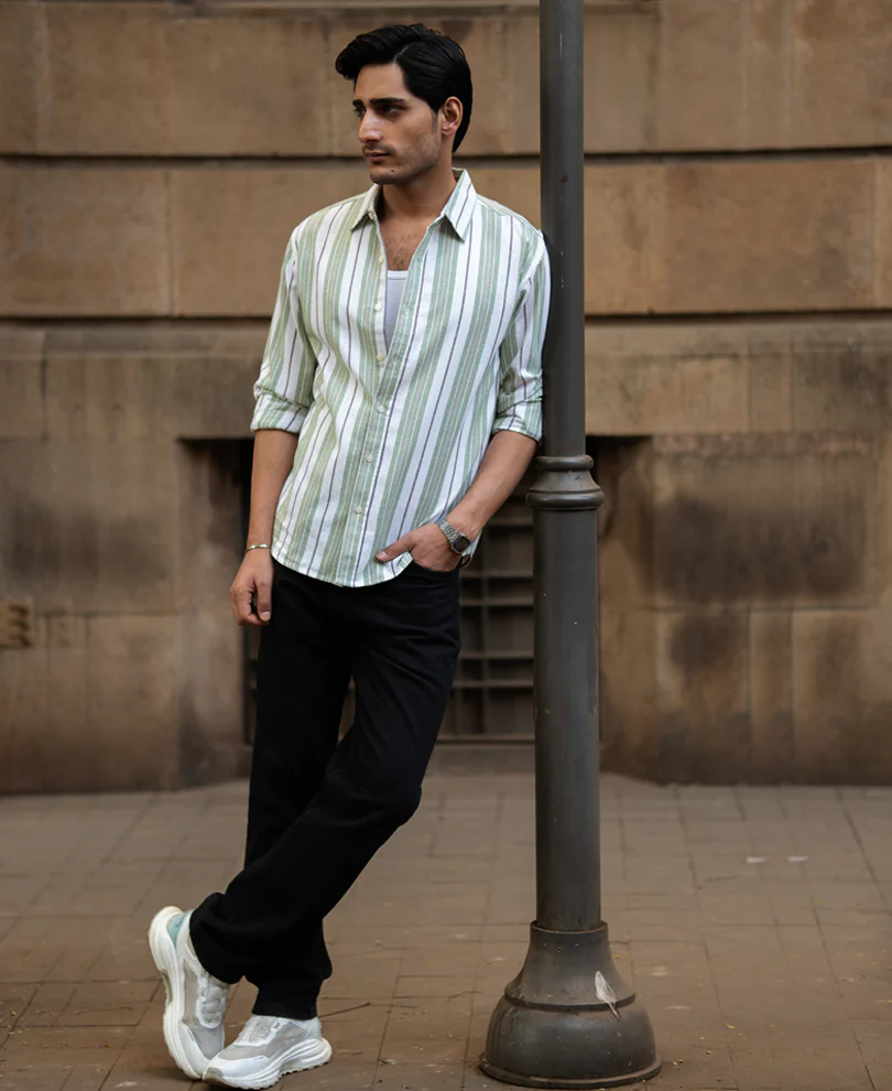 Green Strucured Stripe Shirt - Image 7