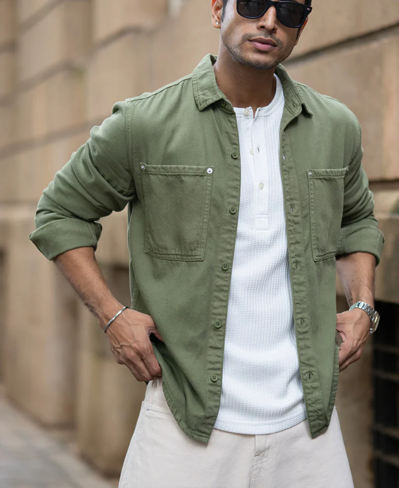 Green Textured Overshirt 100% Cotton - Image 3