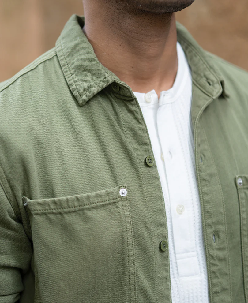 Green Textured Overshirt 100% Cotton - Image 4