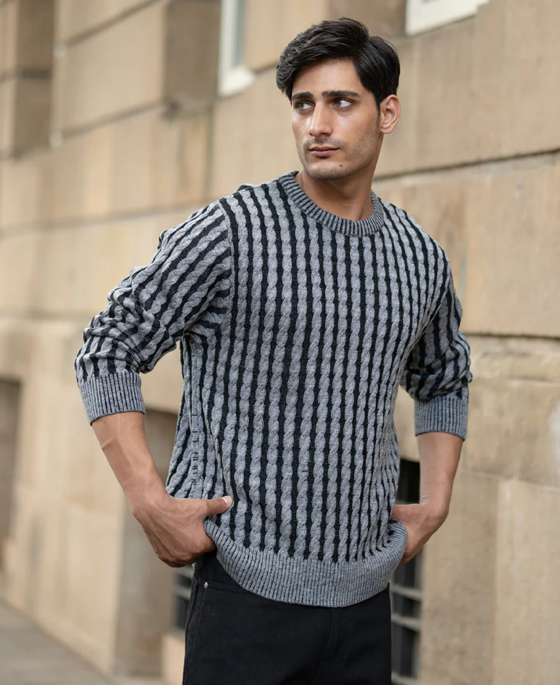 Grey And Black Cable Knit T-Shirt - Image 3