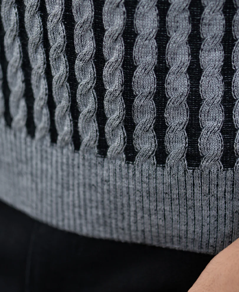 Grey And Black Cable Knit T-Shirt - Image 4