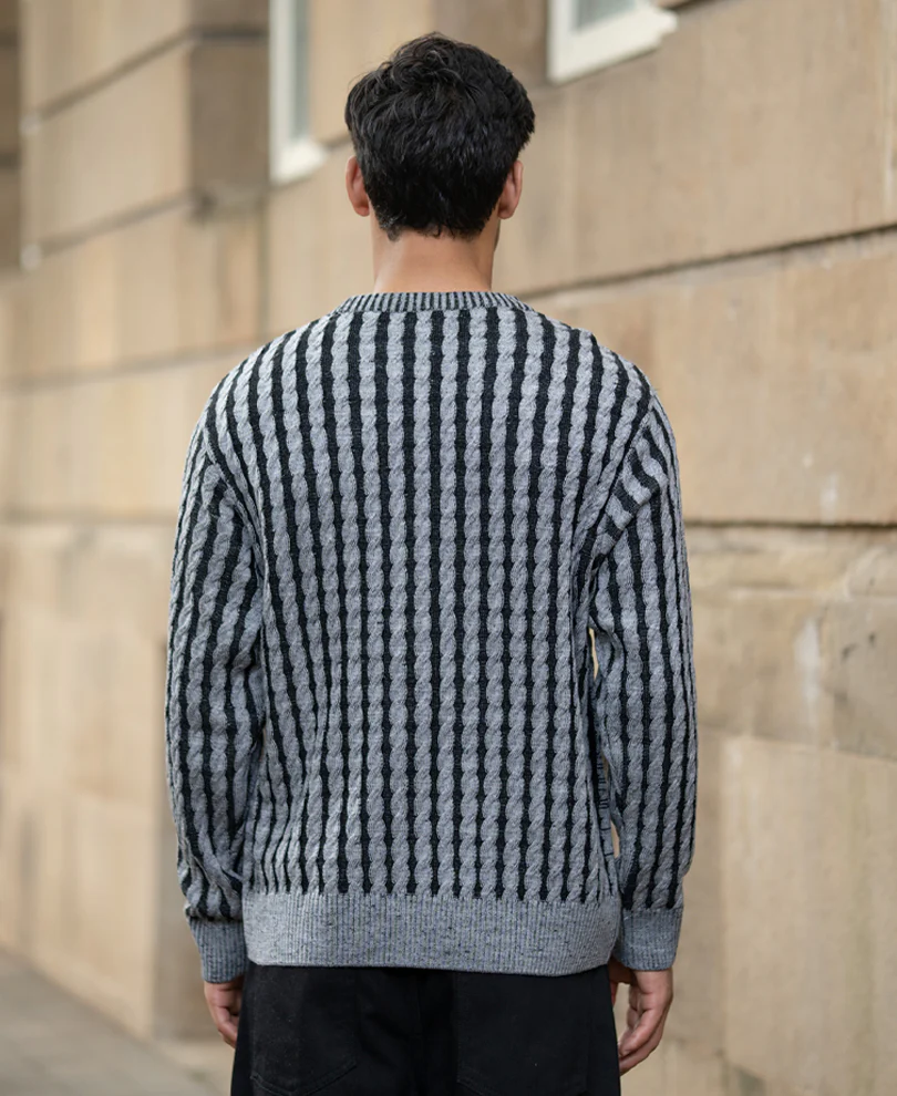 Grey And Black Cable Knit T-Shirt - Image 5