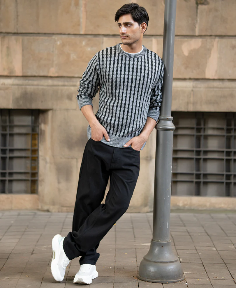 Grey And Black Cable Knit T-Shirt - Image 6