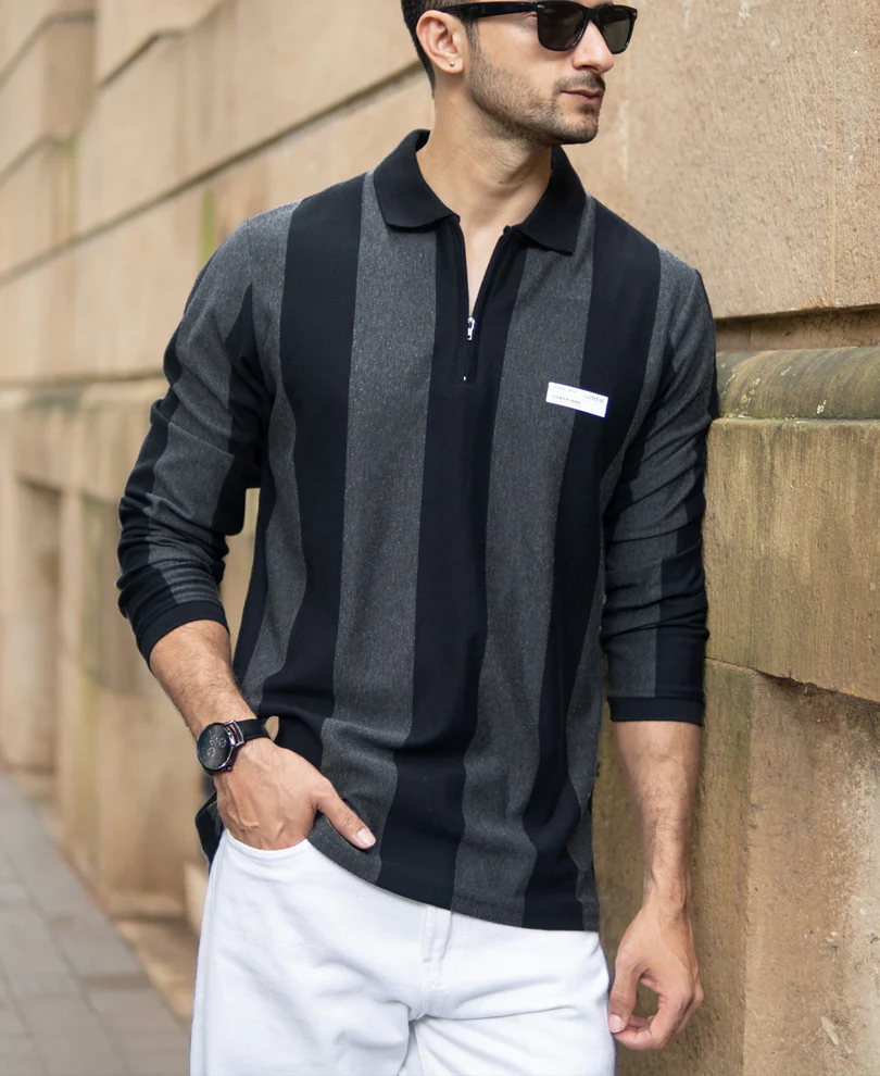 Grey And Black Stripe Lightweight T-Shirt - Image 3