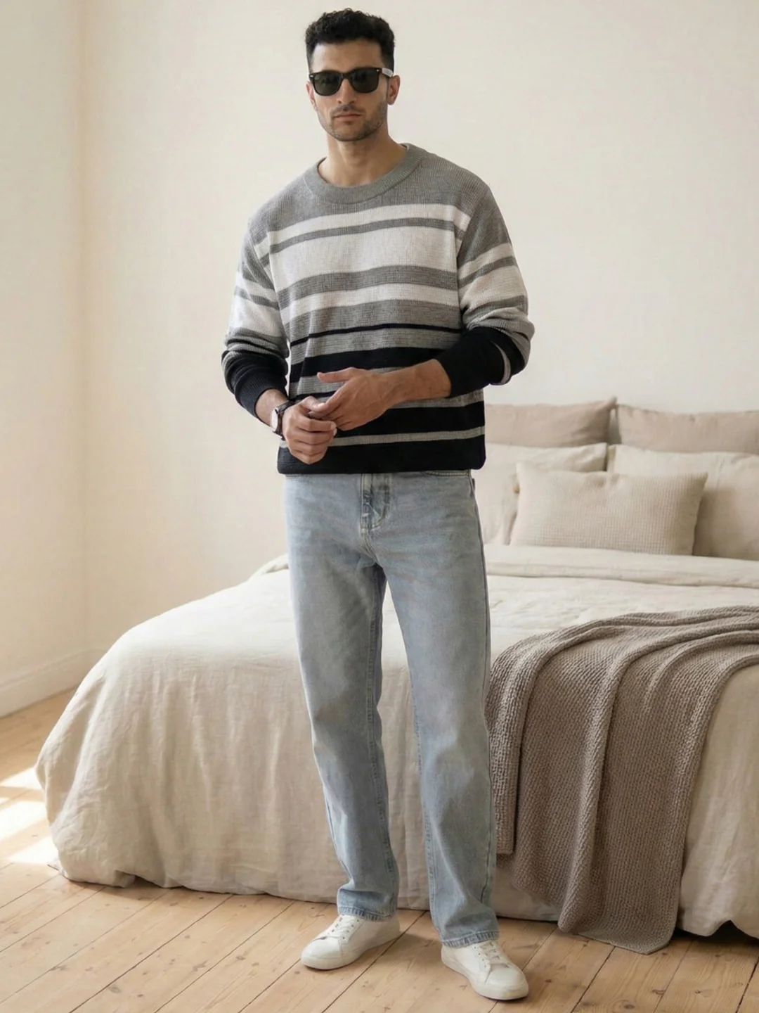 Grey And Black Structured Striped T-Shirt 100% Cotton - Image 4