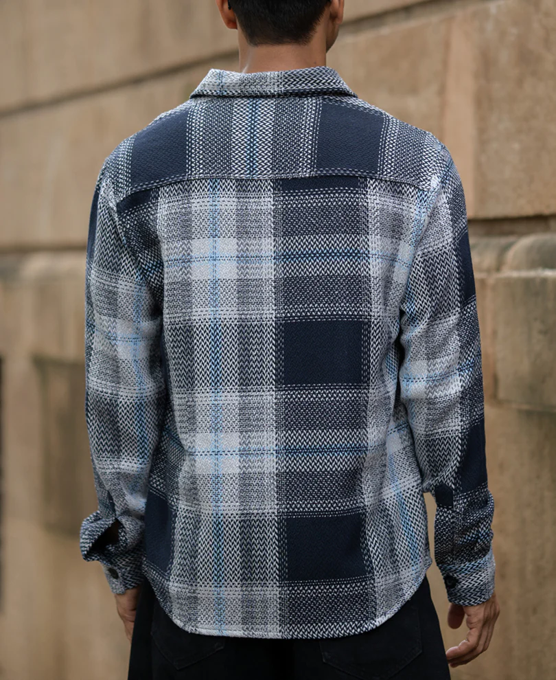 Grey And Navy Structured Checks Shirt - Image 5