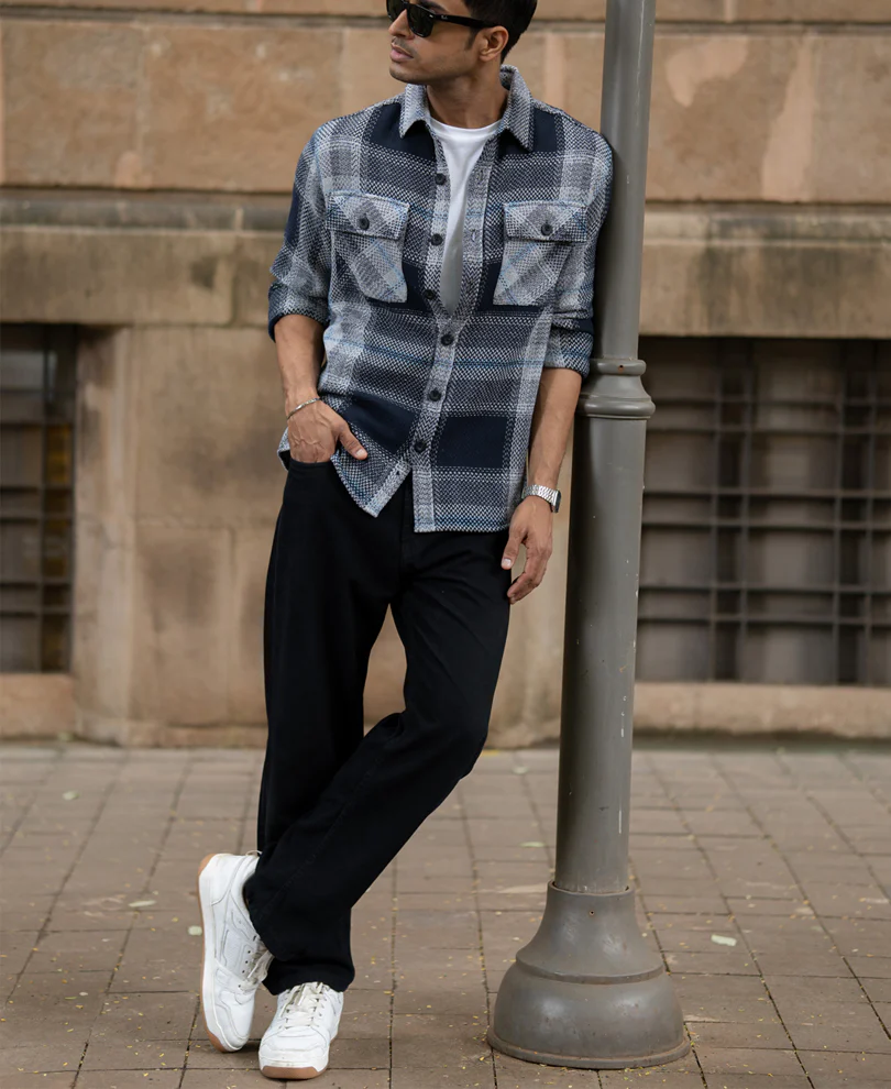 Grey And Navy Structured Checks Shirt - Image 6