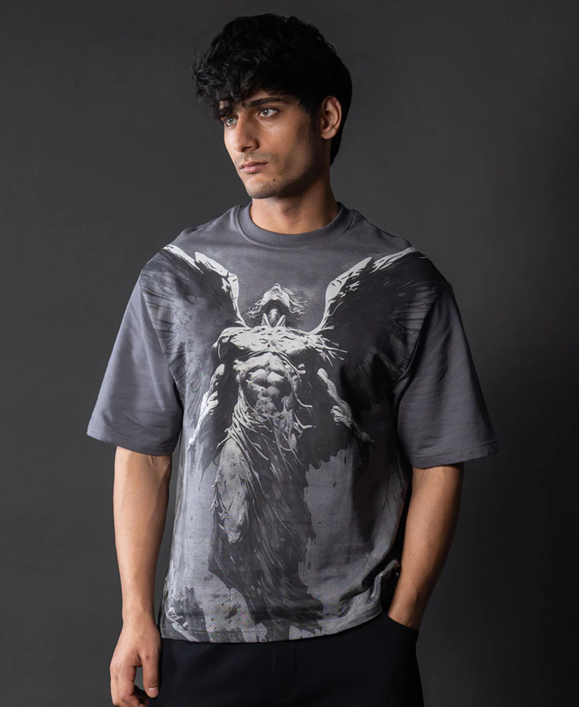 Grey Angel Grunge T-Shirt 100% Cotton - Image 2