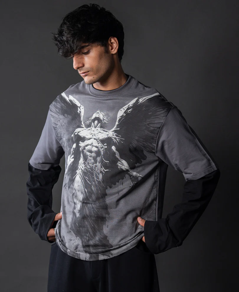 Grey Angel Grunge T-Shirt 100% Cotton - Image 3