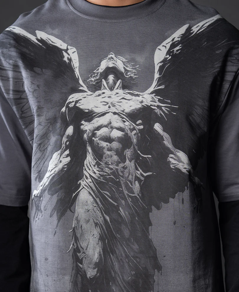 Grey Angel Grunge T-Shirt 100% Cotton - Image 4