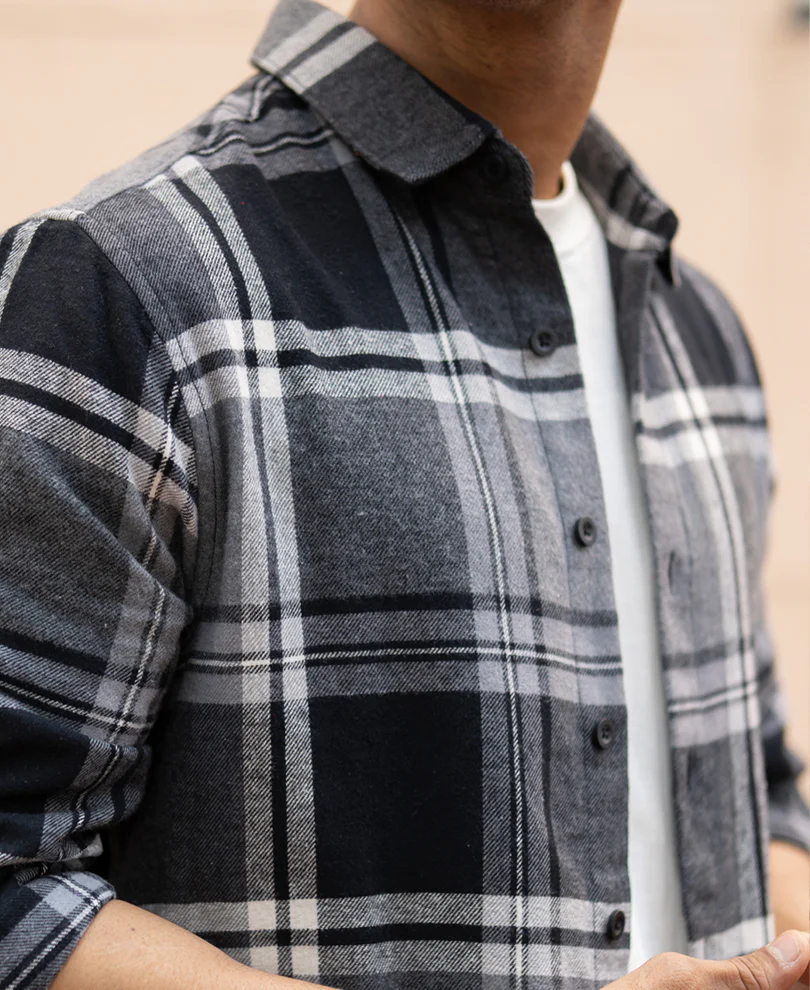 Grey & Black Macro Checks Shirt 100% Cotton - Image 4