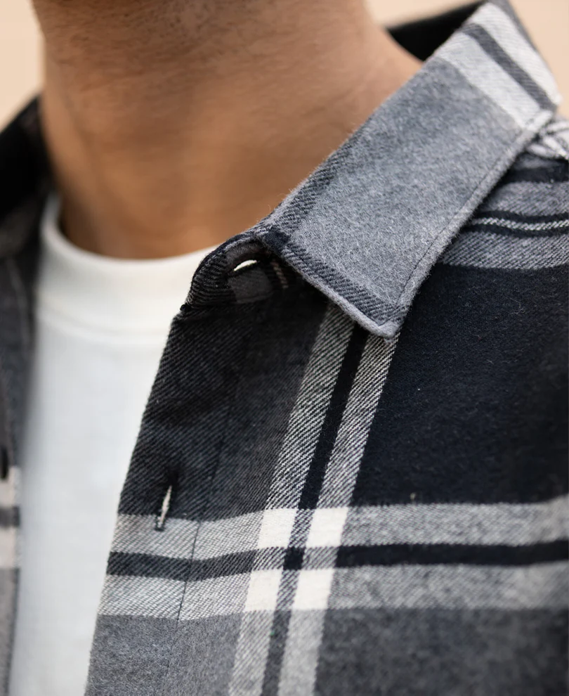 Grey & Black Macro Checks Shirt 100% Cotton - Image 5