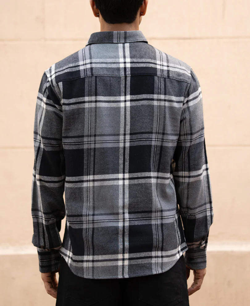 Grey & Black Macro Checks Shirt 100% Cotton - Image 6