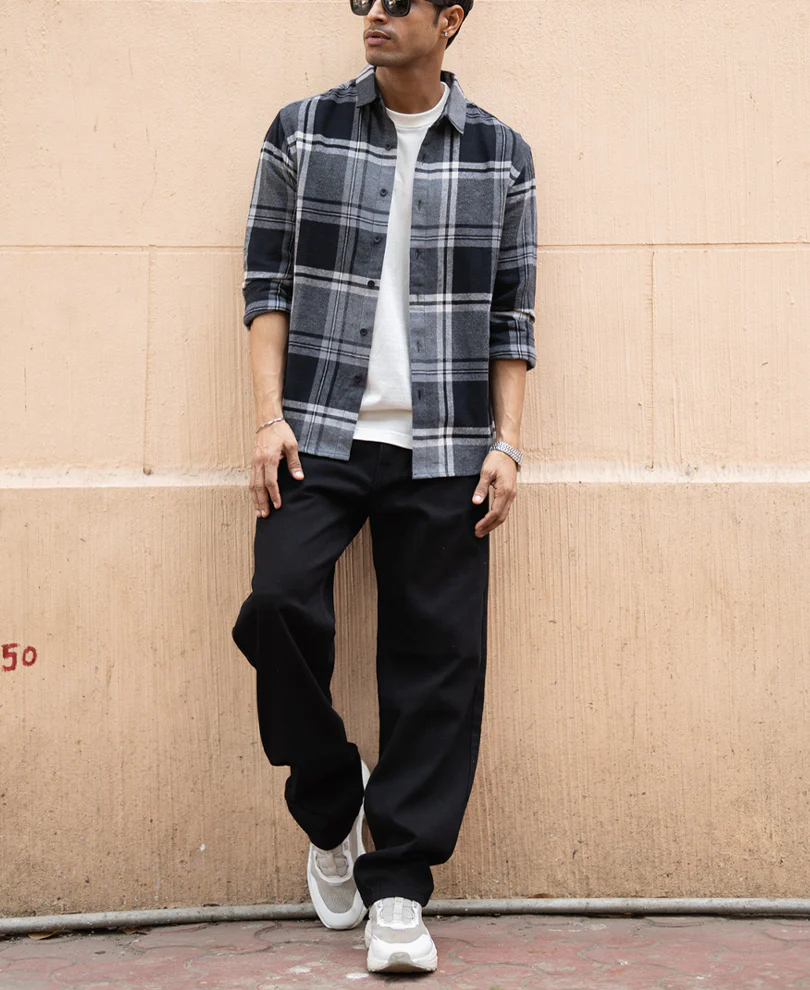 Grey & Black Macro Checks Shirt 100% Cotton - Image 7