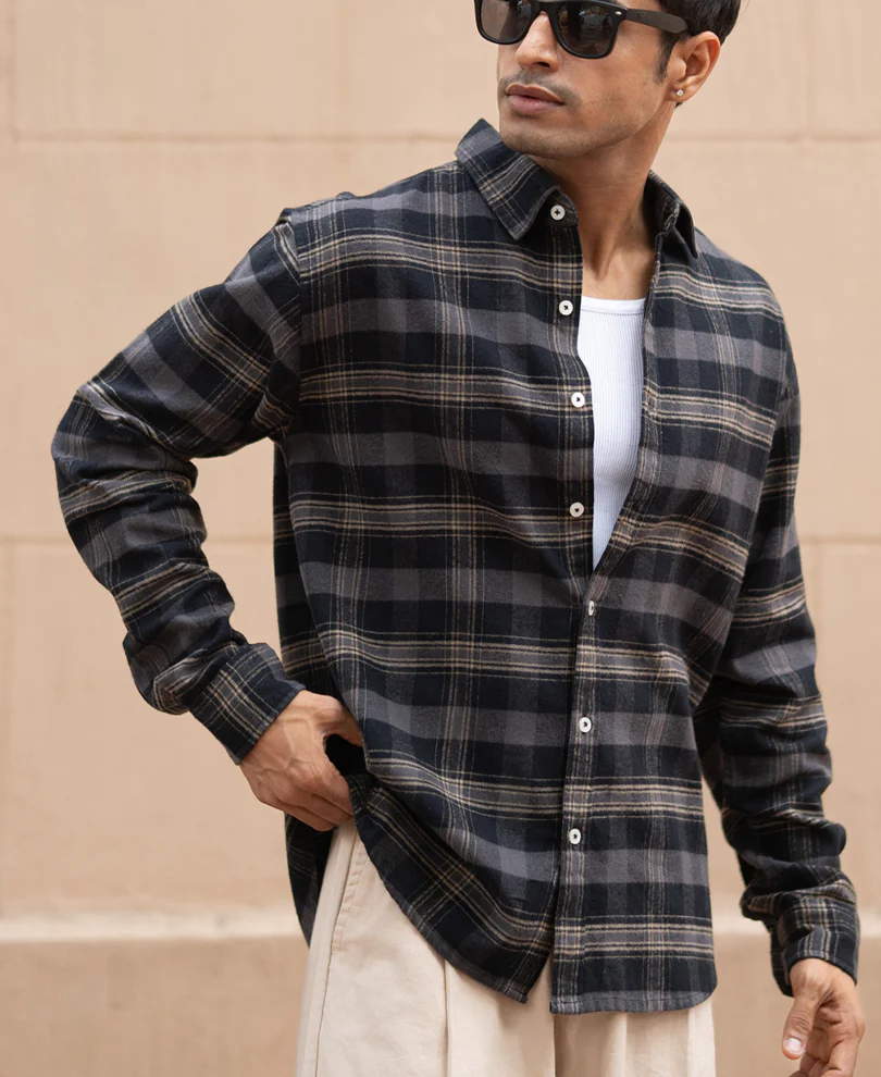 Grey Brushed Checked Shirt 100% Cotton - Image 2