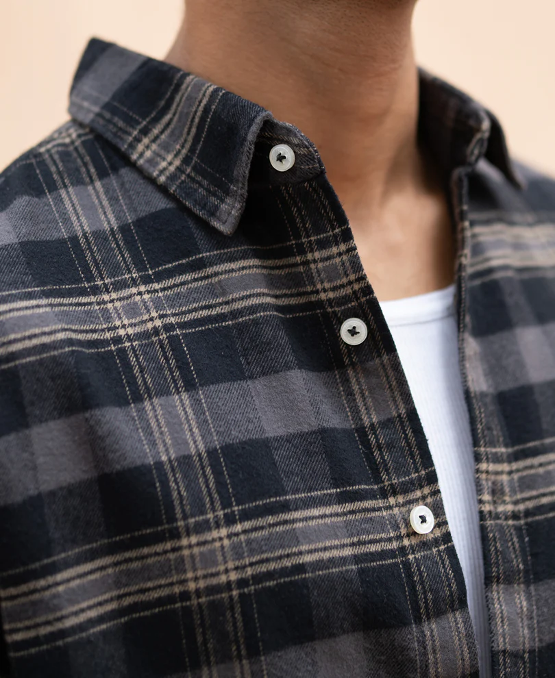 Grey Brushed Checked Shirt 100% Cotton - Image 4