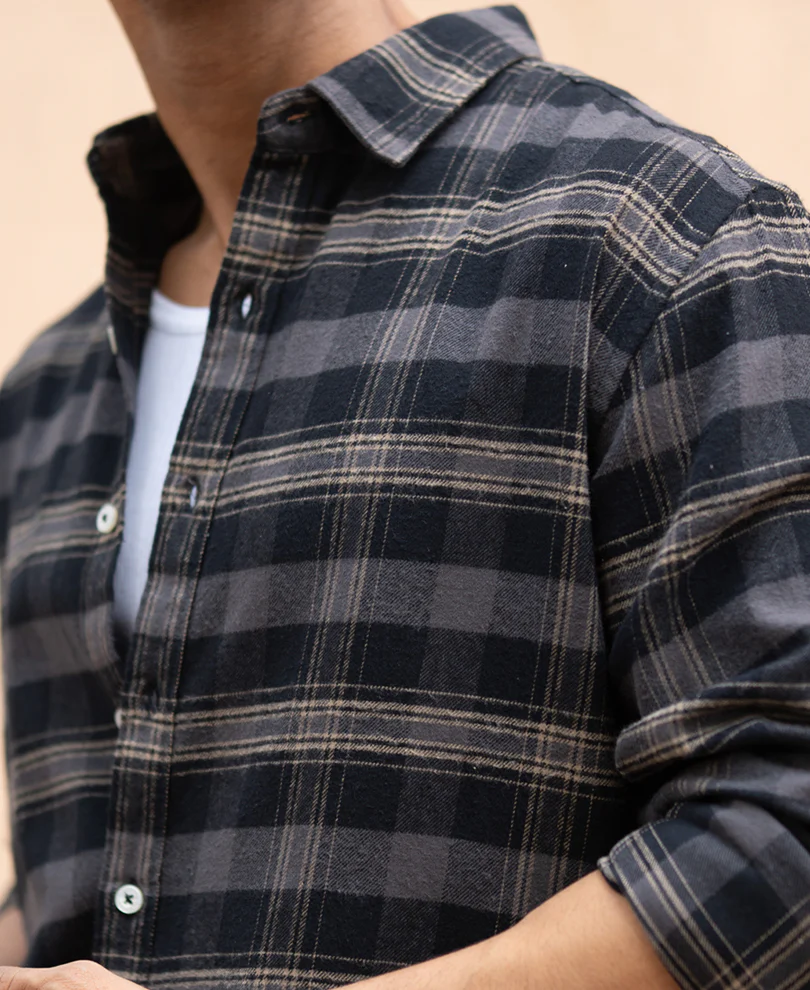 Grey Brushed Checked Shirt 100% Cotton - Image 5