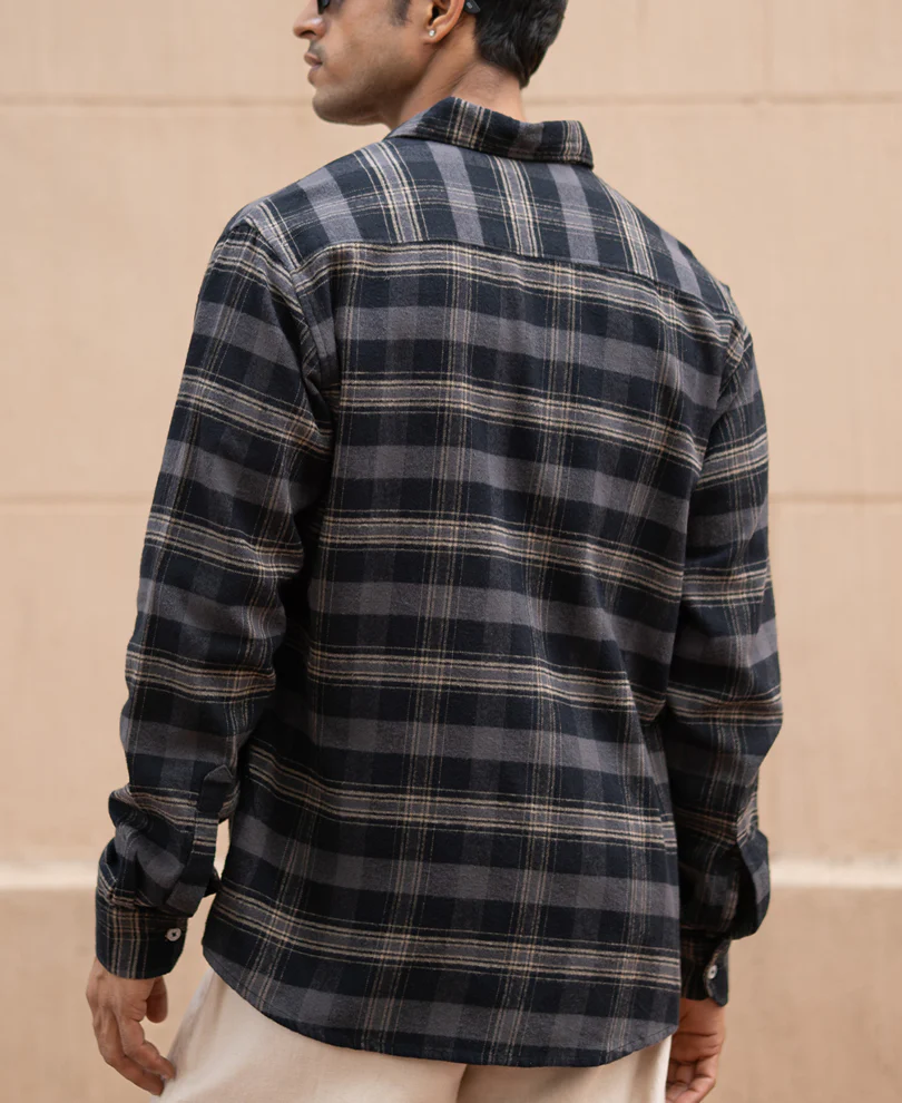 Grey Brushed Checked Shirt 100% Cotton - Image 6