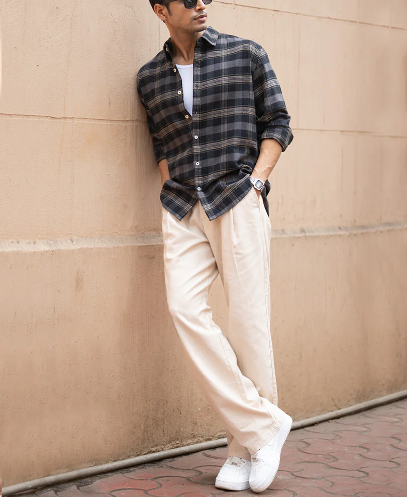 Grey Brushed Checked Shirt 100% Cotton - Image 7