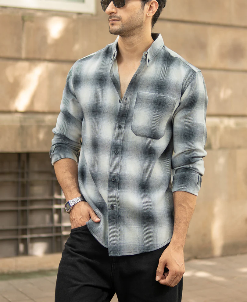 Grey Checks Button Down Shirt - Image 2
