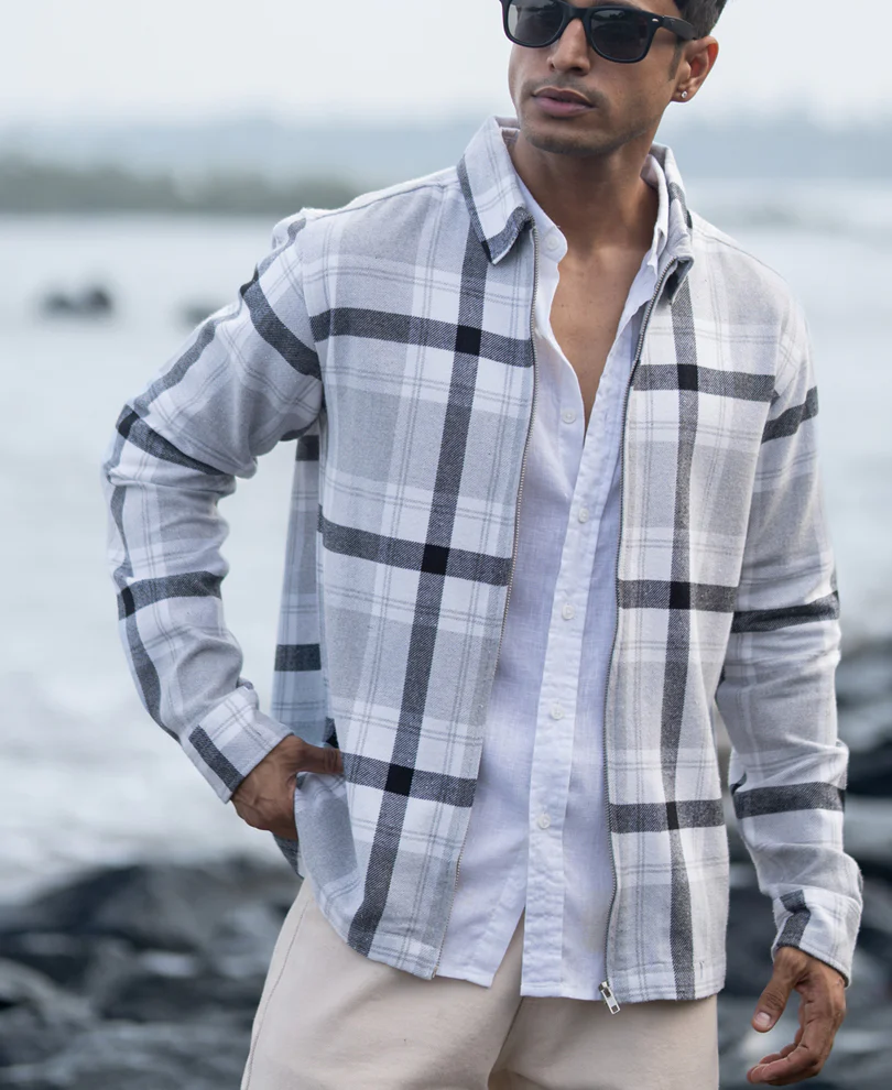 Grey Checks Zipper Shirt - Image 2