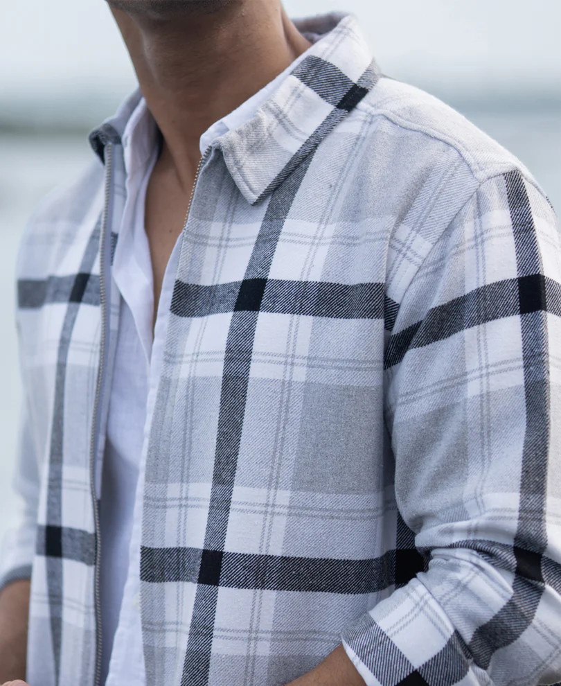 Grey Checks Zipper Shirt - Image 4