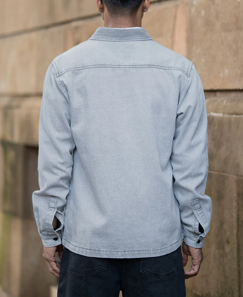 Grey Denim Shacket With Pockets 100% Cotton - Image 5