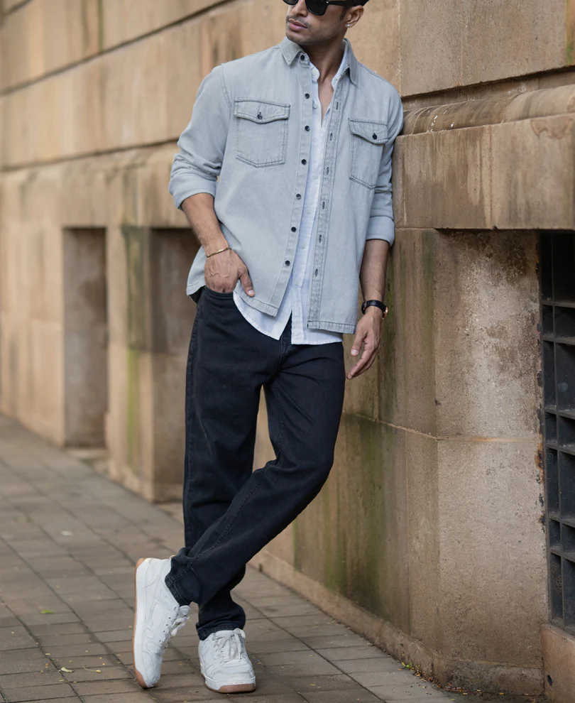 Grey Denim Shacket With Pockets 100% Cotton - Image 6