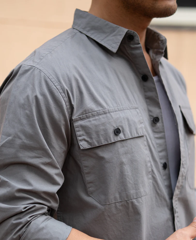 Grey Double Pocket Lightweight Shirt 100% Cotton - Image 4