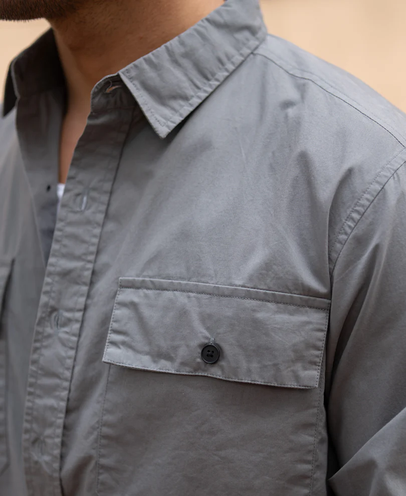 Grey Double Pocket Lightweight Shirt 100% Cotton - Image 5