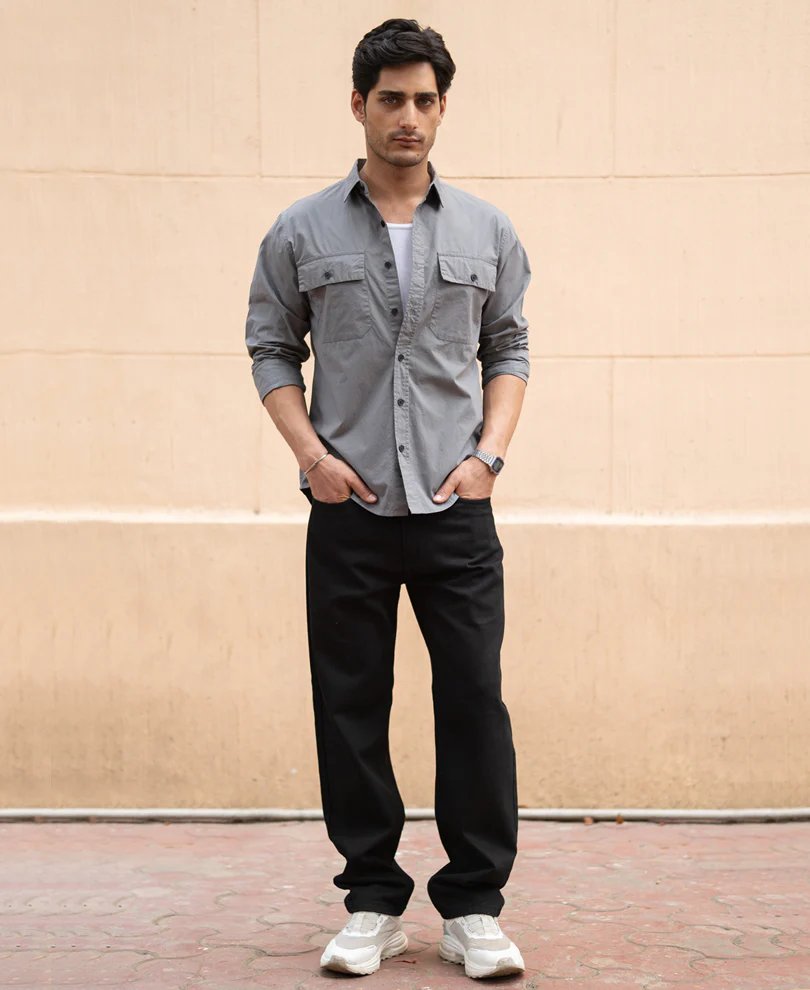 Grey Double Pocket Lightweight Shirt 100% Cotton - Image 7