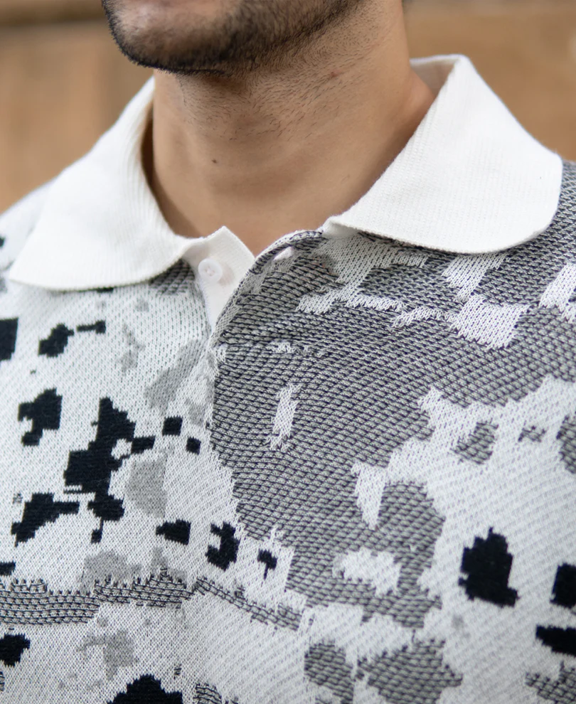 Grey Jacquard Knit T-Shirt 100% Cotton - Image 4