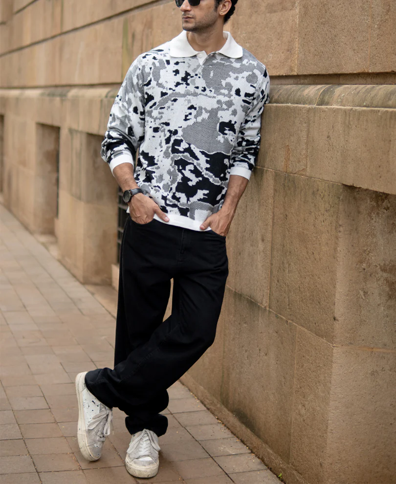 Grey Jacquard Knit T-Shirt 100% Cotton - Image 6