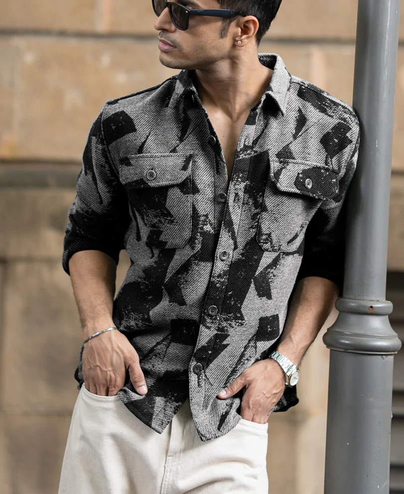 Grey Jacquard Overshirt - Image 3