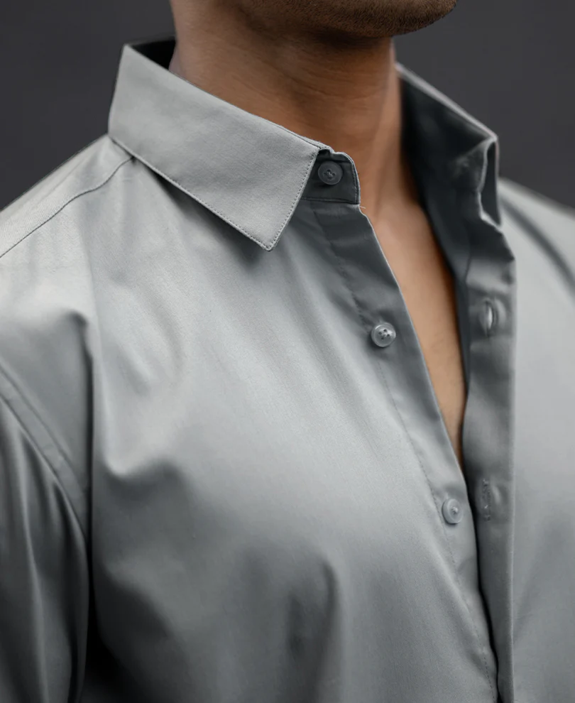Grey Melange Stretch Shirt - Image 4