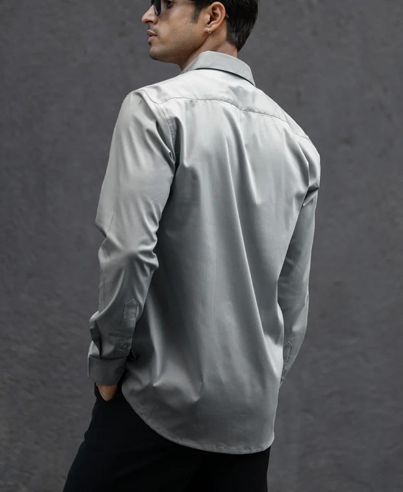 Grey Melange Stretch Shirt - Image 5
