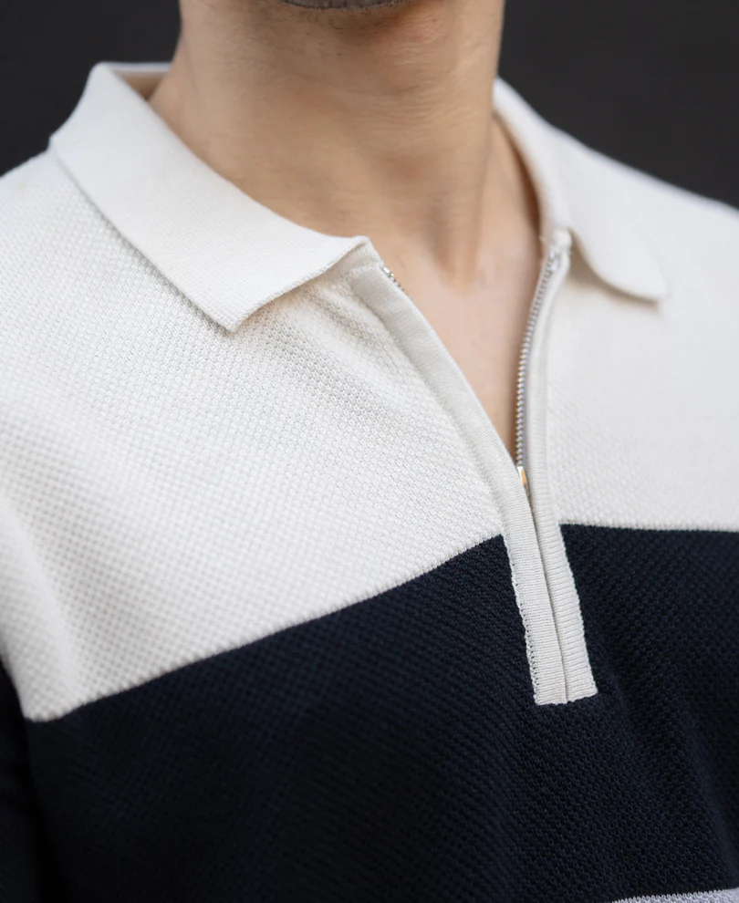Grey & Navy Knit Stripe T-Shirt 100% Cotton - Image 3